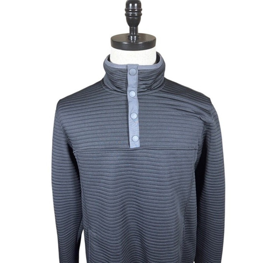 Gerry Mens Ribbed Snap Neck Pullover Sweater Black Grey Mock Neck Size M 1252620